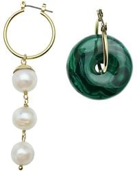 Farra - Round Malachite & Freshwater Pearls Clip On Earrings - Lyst