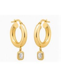 Artisan - 14K Baguette Diamond Drop Hoop Earrings - Lyst