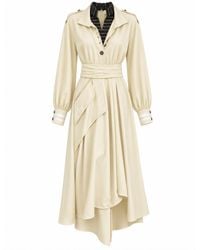 Julia Allert - Neutrals Double-Collar Belted A-Line Midi Dress – Ivory - Lyst
