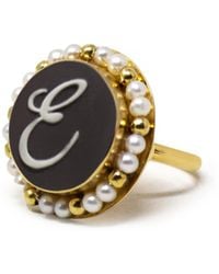 Vintouch Italy - Gold Vermeil Black Cameo Pearl Ring Initial E - Lyst