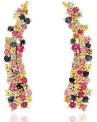 Artisan - 18K Multi-Color Sapphire Pavé Ear Climber Earrings - Lyst