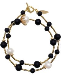 Farra - Matte Agate & Freshwater Pearls Double Wrapped Bracelet - Lyst