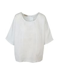 Haris Cotton - Round Neck Linen Blouse With Batwing Sleeve And Back Buttons - Lyst