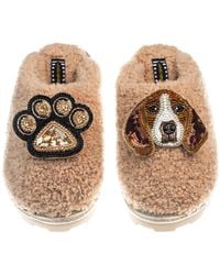 Laines London - Teddy Closed Toe Slippers With Beagle & Paw Brooches - Lyst