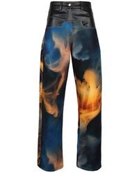 Lalipop Design - Wide-Leg Pants With Vegan Leather Waist And Digital Flame Print - Lyst