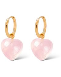VALERIE CHIC - Rose Quartz Heart Earrings Hoop - Lyst