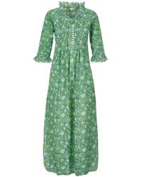 At Last - Cotton Annabel Maxi Dress In With White & Blue Flower - Lyst