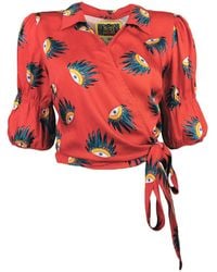 Lalipop Design - Double-breasted Red Blouse With Eye Detailed Print - Lyst