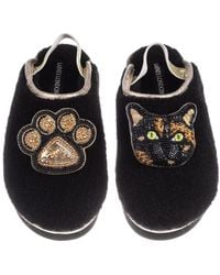 Laines London - Flatform Cloud Slippers With Misty The Tortoiseshell Cat & Paw Brooches - Lyst