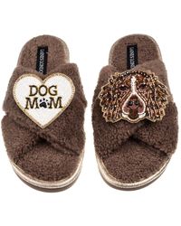 Laines London - Neutrals Laines Neutral Boucle Slippers With Duke The Spaniel & Dog Mum /Mom Brooches - Lyst