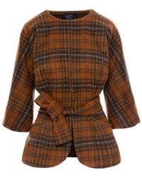AVENUE No.29 - Check Wool Cape With Belt - Lyst