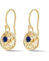 Dower & Hall - Sapphire Hammered Disc Drop Earrings - Lyst
