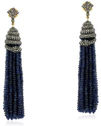 Artisan - 18k Yellow Gold 925 Sterling Silver Pave Diamond Blue Sapphire Tassel Earrings Handmade Jewelry - Lyst