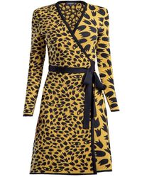 Rumour London - Savannah Jacquard-knit Wrap Dress With Animal Pattern In Yellow - Lyst
