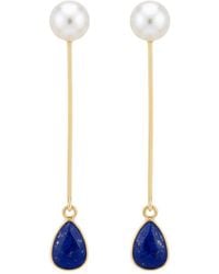 LINYA JEWELLERY - Natural Lapis Pearl Dangle Earrings - Lyst