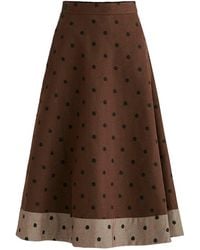 Paisie - Embroidered Polka Dot A-Line Denim Skirt With Contrast Hem - Lyst