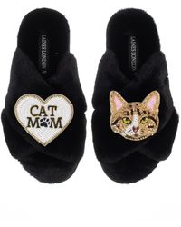Laines London - Classic Laines Slippers With Cat Mum Mom & Tabby The Ginger Cat Brooches - Lyst