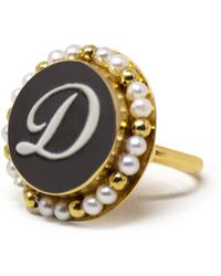 Vintouch Italy - Initial D Cameo Ring With Pearls - Lyst