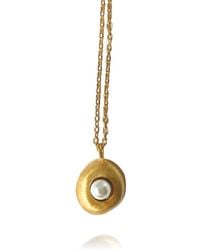 LINYA JEWELLERY - Aura Minimal Pearl Round Necklace - Lyst