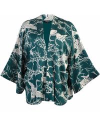 Artemis Muse - Japanese Crane Print Emerald & Ivory Short Kimono - Lyst
