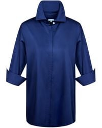 Perlavera - Cely Solid Cotton Satin Three Quarter Sleeve Length Missy Fit Shirt - Lyst