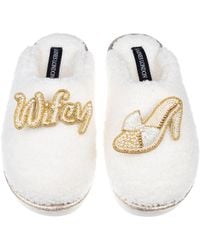 Laines London - Neutrals Teddy Closed Toe Slippers With Wifey & Wedding Heel Brooches - Lyst