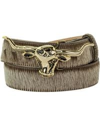 Peachy Belts Ltd - Brindle Cowhide Leather Belt With Steers Head Buckle - Lyst