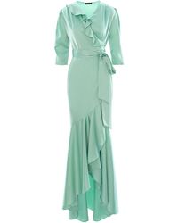 concept A trois - Mint Long Cocktail Dress With Train And Three-Quarter Sleeves - Lyst
