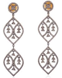 Artisan - Pave Diamond 14k Gold 925 Sterling Silver Dangle Earrings Jewelry - Lyst