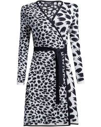 Rumour London - Savannah Jacquard-knit Wrap Dress With Animal Pattern In Monochrome - Lyst
