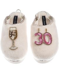 Laines London - Neutrals Flatform Cloud Closed Toe Slippers With 30Th Birthday & Champagne Glass Brooches - Lyst