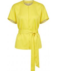 concept A trois - Yelow Satin Top With Waist Tie - Lyst