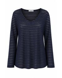 Conquista - Sheer Stripe Long-Sleeve V-Neck Top - Lyst