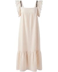 Lalipop Design - Neutrals Soft Cream Muslin Ruffled Sleeve Midi Dress - Lyst