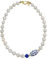Farra - Irregular Freshwater Pearls With Lapis Rhinestone Statement Necklace - Lyst