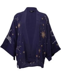 Artemis Muse - Cosmos Embroidered, Ivory & Fully Lined Short Kimono - Lyst