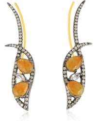 Artisan - Jade & Sapphire Gemstone Pave Diamond In 18k Yellow With Silver Ear Climber Earrings - Lyst