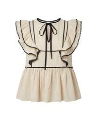 Modenaire - Neutrals Peplum Top Sculpted Ruffle Sleeve - Lyst