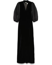 Nissa - Puff Sleeves Velvet Midi Dress - Lyst