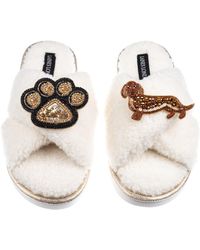 Laines London - Neutrals Boucle Slippers With Paw & Dachshund Brooches - Lyst