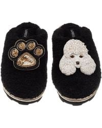 Laines London - Teddy Closed Toe Slippers With Pearl The Poodle & Paw Brooches - Lyst