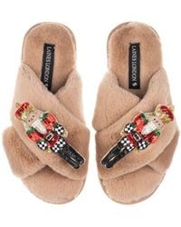 Laines London - Neutrals Classic Laines Christmas Collection Slippers With Double Grand Nutcrackers Brooches - Lyst