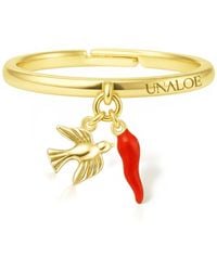 Unaloe - Adjustable Plated Italian Horn And Dove Charm Ring - Lyst
