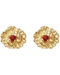 Harfi - Garnet January Birthstone Carnation Birthflower Plated Stud Earrings - Lyst