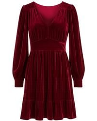 Yumi' - Burgundy Velvet Long Sleeve Skater Dress - Lyst