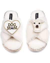 Laines London - Neutrals Laines Neutral Boucle Slippers With The Italian Greyhound & Dog Mum Mom Brooches - Lyst