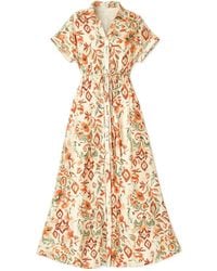 Yumi' - Neutrals Ivory Viscose Relaxed Boho Print Maxi Shirt Dress - Lyst