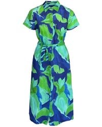 Haris Cotton - Short-Sleeved Printed Linen Shirtdress Lagoon - Lyst