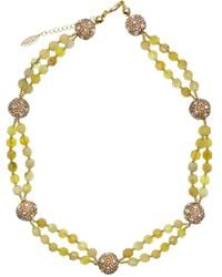 Farra - Yellow Opal With Rhinestone Bordered Pearls Short Necklace - Lyst