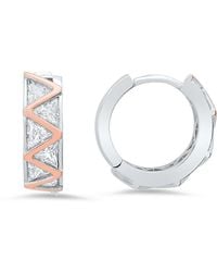 Kylie Harper - Sterling Two Tone Diamond Cz Zig Zag Hoop Earrings - Lyst